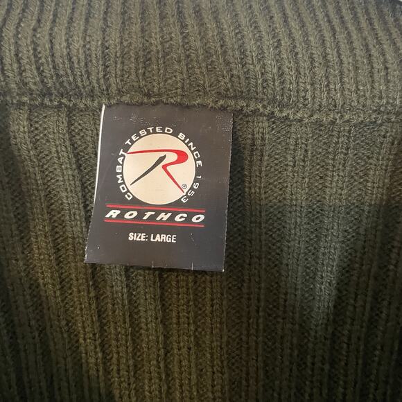 Rothco Military Commando Sweater Men’s L Green Rib Knit Shoulder Elbow Patches - Picture 2 of 7